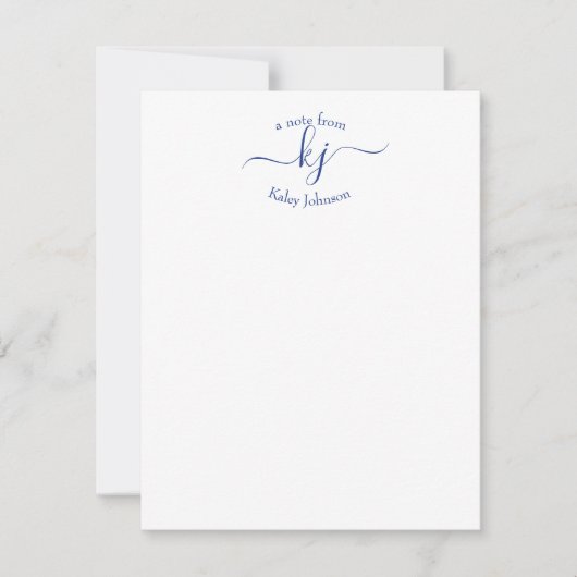Minimalistische marine White 2 Monogram Name Note  Bedankkaart (Voorkant)