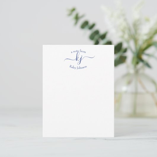 Minimalistische marine White 2 Monogram Name Note  Bedankkaart (Staand voorkant)