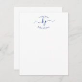 Minimalistische marine White 2 Monogram Name Note  Bedankkaart (Voorkant / Achterkant)