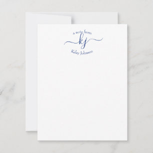 Minimalistische marine White 2 Monogram Name Note  Bedankkaart