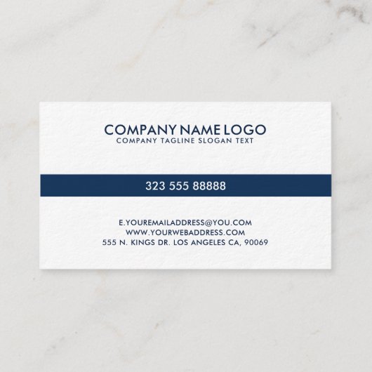 Minimalistische marineblauwe dunne streep op wit visitekaartje (Achterkant)