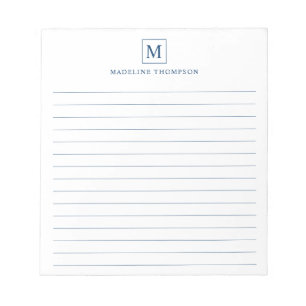 Minimalistische marinevierkant met blauw monogram notitieblok
