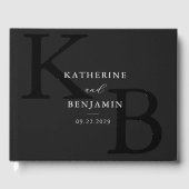 Minimalistische Mat Zwart Monogram Moderne bruilof Gastenboek (Voorkant)