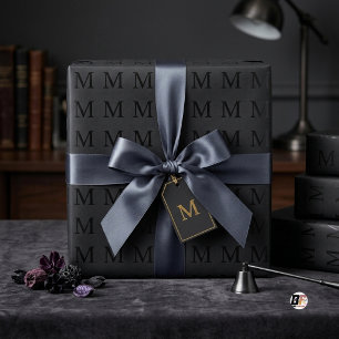 Minimalistische matte zwarte schreef monogram lett cadeaupapier