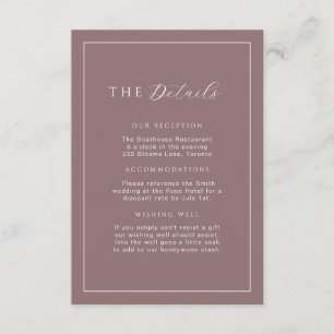 Minimalistische Mauve Taupe Wedding Details Invoeg Informatiekaartje