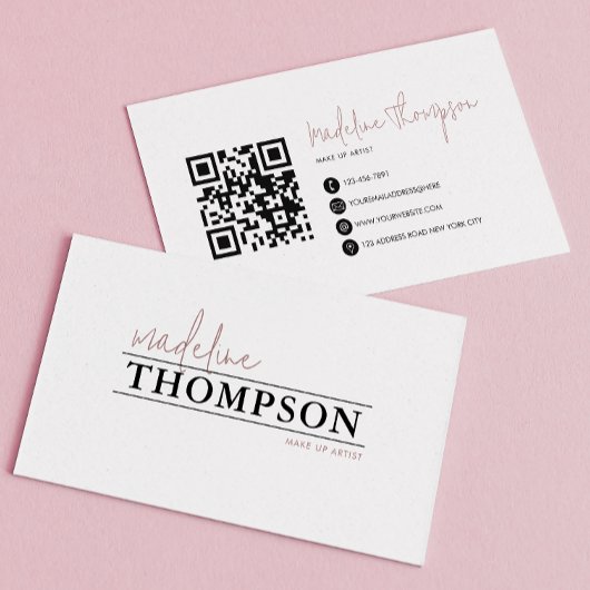 Minimalistische Mauve Typography Script QR-code Visitekaartje