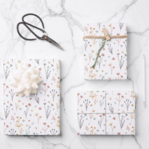 Minimalistische Meadowcore Neutrale Wilde Bloemen  Inpakpapier Vel
