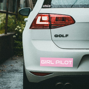 Minimalistische MEISJE PILOT Typografie, Roze, Luc Bumpersticker