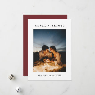 Minimalistische Merry & Bright Familie Foto Kerstm Feestdagenkaart