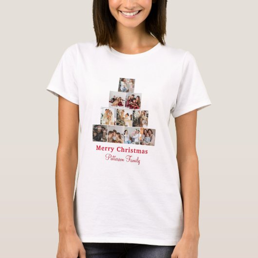 Minimalistische Merry Christmas Photo Collage T-sh T-shirt (Voorkant)