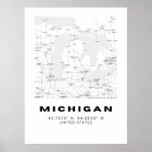 Minimalistische Michigan Kaart Kunst - Zwart en Wi Poster (Voorkant)