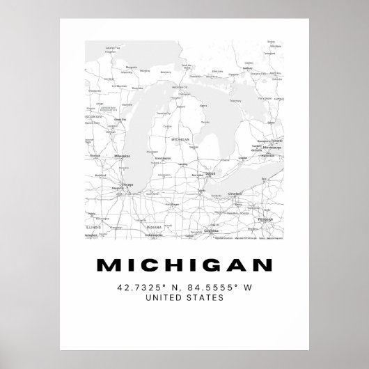 Minimalistische Michigan Kaart Kunst - Zwart en Wi Poster (Voorkant)