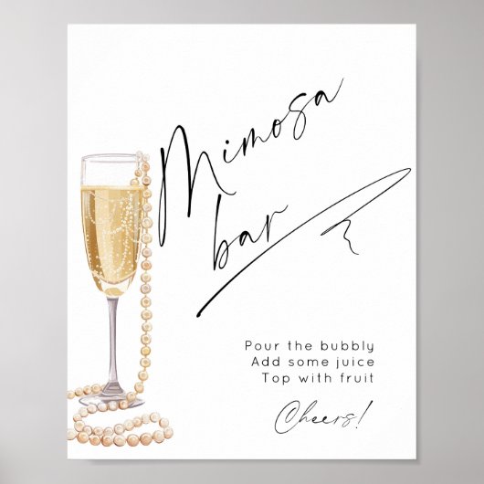 Minimalistische Mimosa Bar Parels en Prosecco Poster (Voorkant)