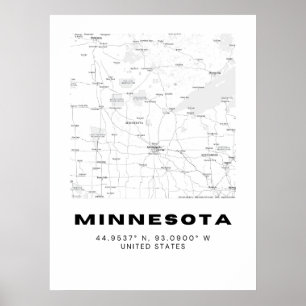 Minimalistische Minnesota Kaart Kunst - Zwart en W Poster