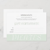 Minimalistische Mint Green Pilates Cadeaubon (Voorkant / Achterkant)