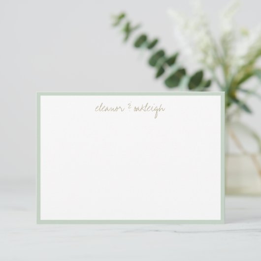 Minimalistische Mint Salie Rand Aangepaste Script Bedankkaart (Staand voorkant)