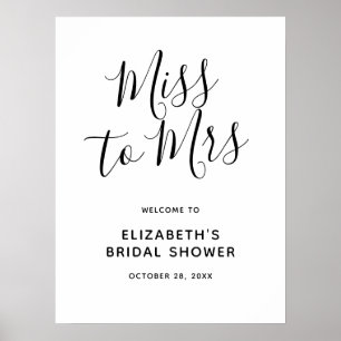 Minimalistische Miss to Mrs Bruiloft Feest Welkom Poster