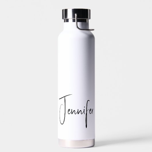 Minimalistische Modern Zwart Wit Script Naam Waterfles (Links)