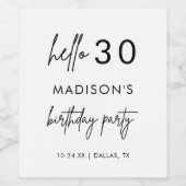 Minimalistische moderne 30e verjaardagsfeest favor wijn etiket (Enkel label)