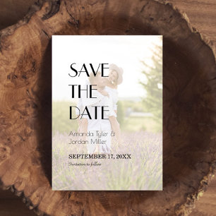 Minimalistische moderne art deco bruiloft voorfoto save the date