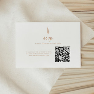 Minimalistische Moderne Beige Blad QR Code Trouwen RSVP Kaartje