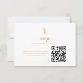 Minimalistische moderne Beige Leaf QR Code Wedding RSVP Kaartje (Voorkant)