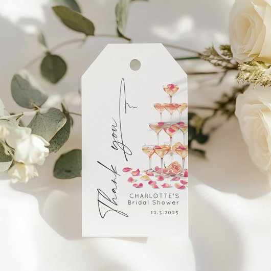 Minimalistische moderne Bloemen en Prosecco Dank j Cadeaulabel