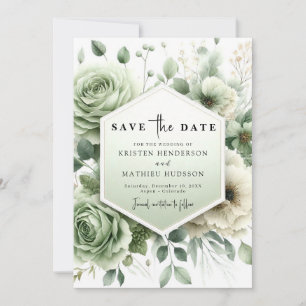 Minimalistische Moderne Bloemensalie Groene bruilo Save The Date