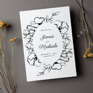 Minimalistische Moderne Bloemenschets Elegante Tro Save The Date