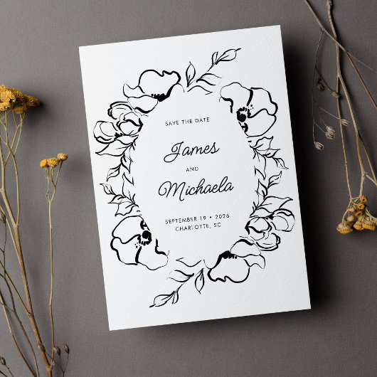 Minimalistische Moderne Bloemenschets Elegante Tro Save The Date