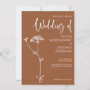 Minimalistische moderne bloementerracotta bruiloft kaart