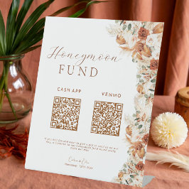 Minimalistische moderne Boho Honeymoon Wens QR Cod Reclamebord Met Voetstuk