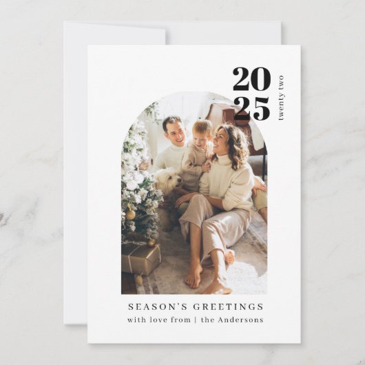 Minimalistische moderne boog familie foto kerst feestdagenkaart (Voorkant)