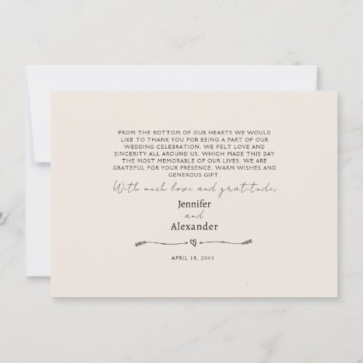 Minimalistische moderne bruiloft flat dank u kaart (Achterkant)