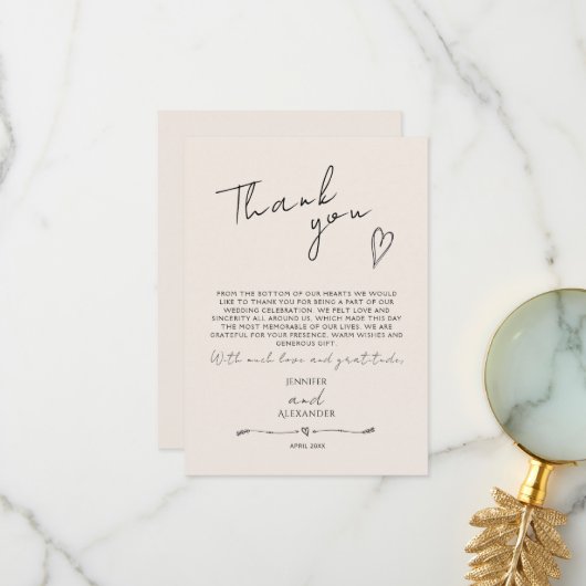 Minimalistische moderne bruiloft flat dank u kaart (Voorkant / Achterkant in situ)