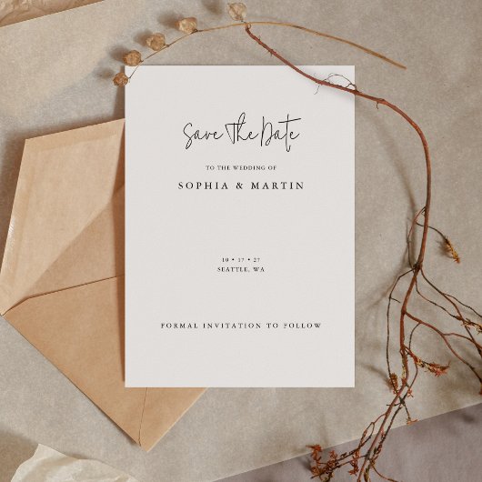 Minimalistische moderne bruiloft Save the Date