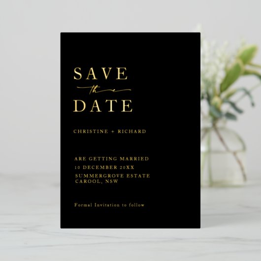 Minimalistische moderne bruiloft Save the Date Folie Uitnodiging (Staand Voorkant)