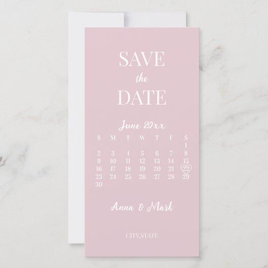 Minimalistische Moderne Champagnetroze Kalender Save The Date (Voorkant)