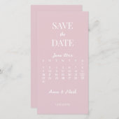 Minimalistische Moderne Champagnetroze Kalender Save The Date (Voorkant / Achterkant)