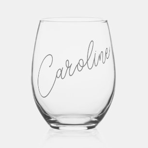 Minimalistische Moderne Chic Calligrafie Naam Cust Wijnglas Zonder Voet