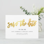 Minimalistische Moderne Chic Script Wit + Goud  Save The Date (Staand voorkant)