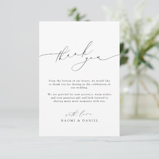 Minimalistische moderne chique script elegante bru bedankkaart (Staand voorkant)