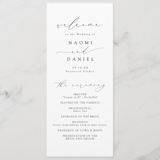 Minimalistische moderne chique script elegante bru programma (Voorkant)