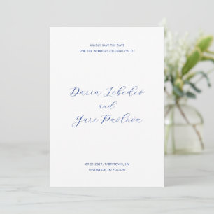 Minimalistische moderne Cobaltblauwe trouwdag Save The Date