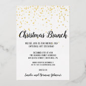 Minimalistische moderne confetti kerstbrunch goud folie uitnodiging (Voorkant)
