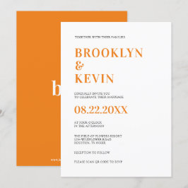 Minimalistische moderne eenvoudige Oranje bruiloft Kaart