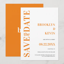 Minimalistische moderne eenvoudige Oranje bruiloft Save The Date