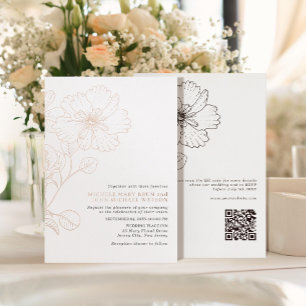 Minimalistische Moderne Elegante Bloemen RSVP QR A Folie Uitnodiging