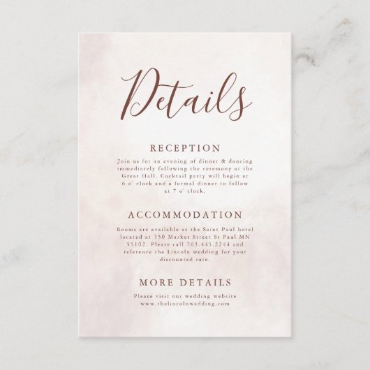 Minimalistische moderne elegante trouwdetails informatiekaartje (Voorkant)