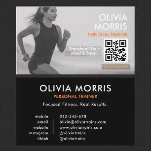 Minimalistische moderne fitnessinstructeur QR-code Visitekaartje